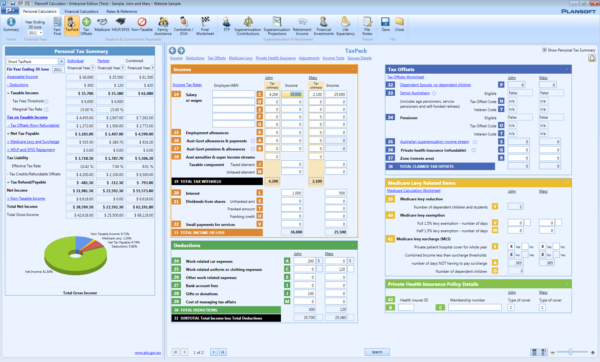 TaxPack Calculation screens